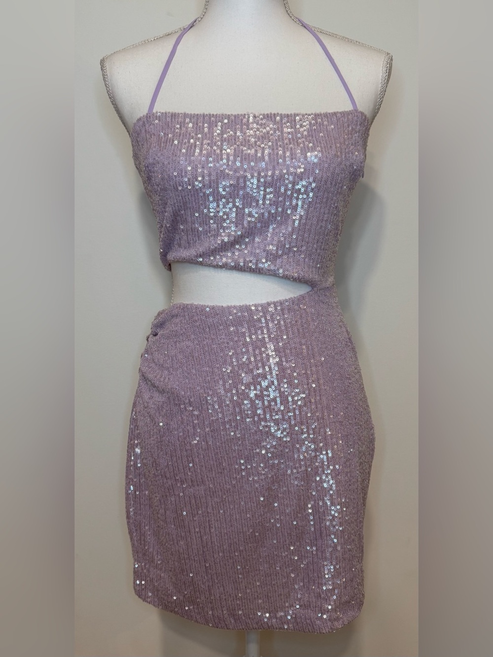 Amanda Uprichard Women’s Brinley Sequin Cutout Halter Mini Dress Size S